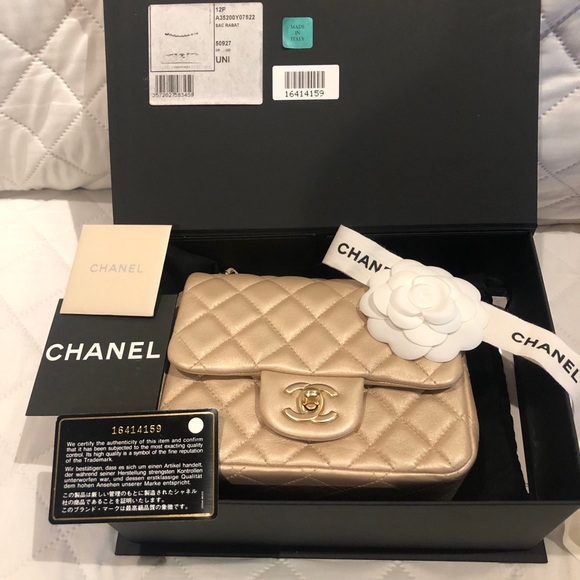 Chanel mini square lambskin champagne - Picture 1 of 11